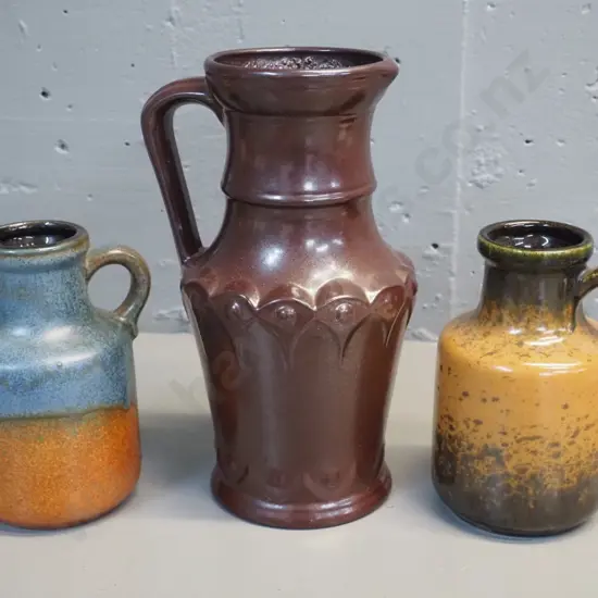 3 German pottery jug vases - tallest is H-260
