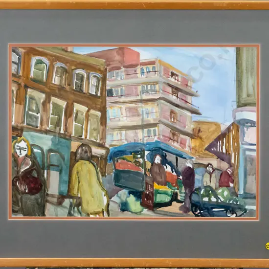 framed watercolour - city scene H-350 W-500