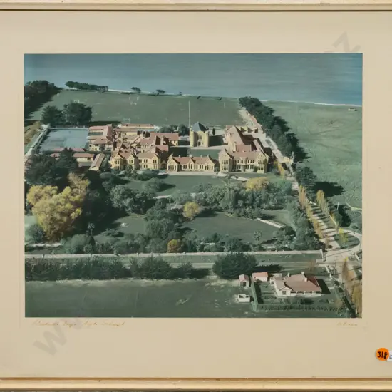 framed Whites Aviation hand coloured photograph - Waitaki Boys High School H-280 W-360